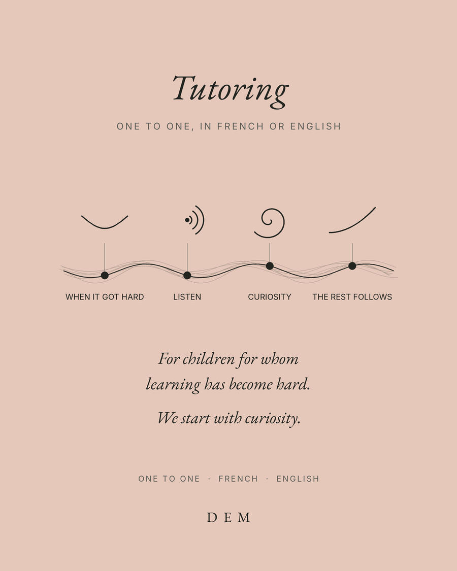 Tutoring. One to one, in French or English. For children for whom learning has become hard.